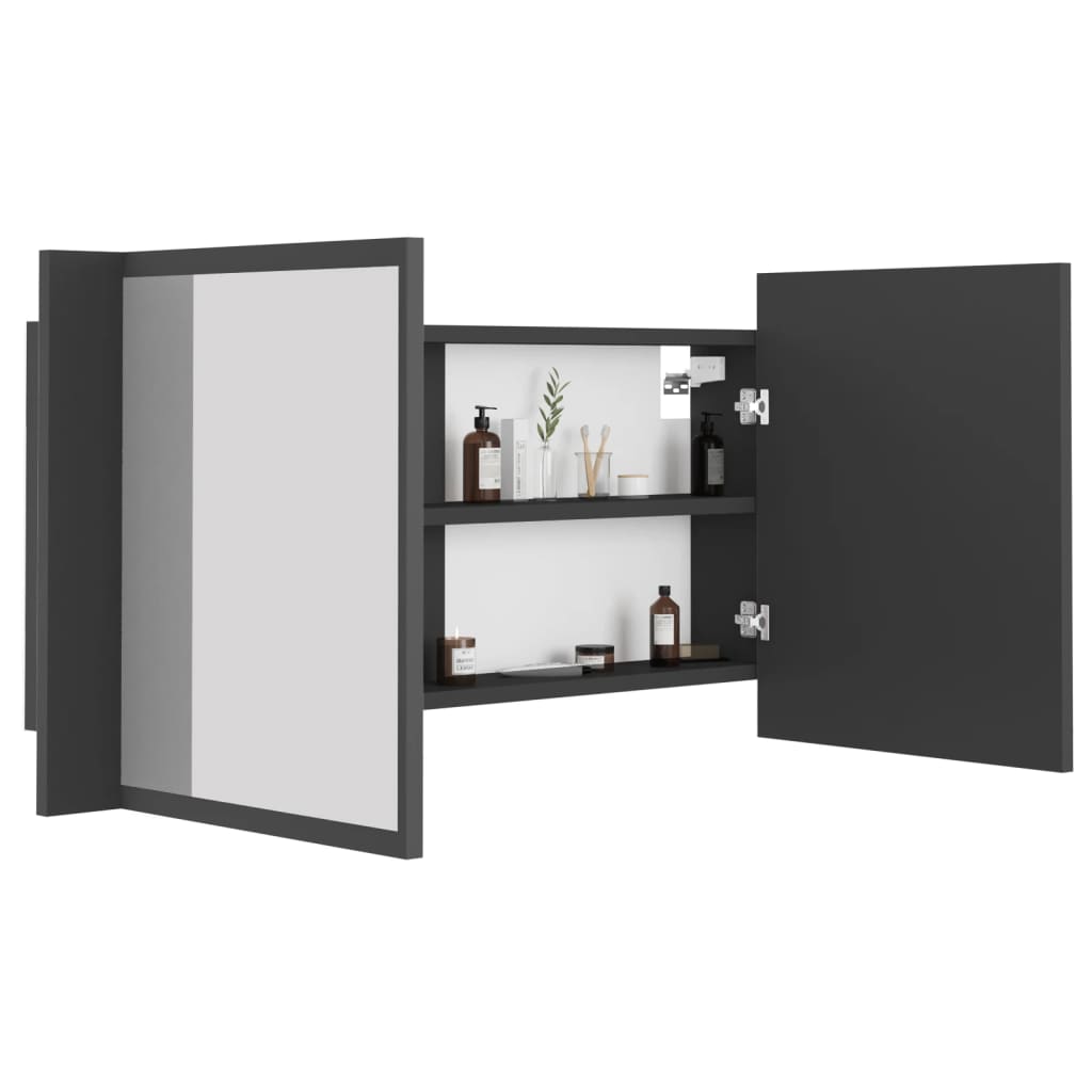 LED-Bad-Spiegelschrank Grau 90x12x45 cm Acryl