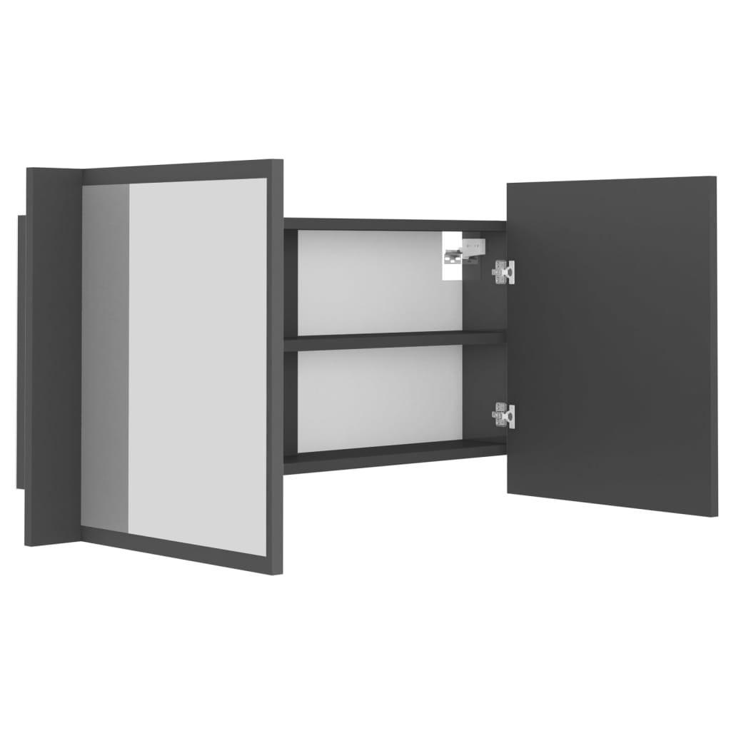 LED-Bad-Spiegelschrank Grau 90x12x45 cm Acryl