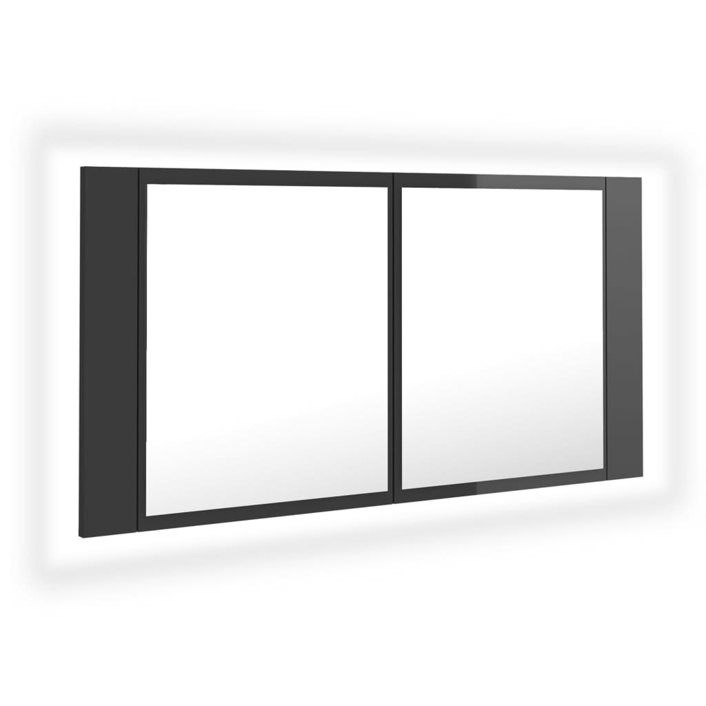 LED-Bad-Spiegelschrank Hochglanz-Grau 90x12x45 cm Acryl
