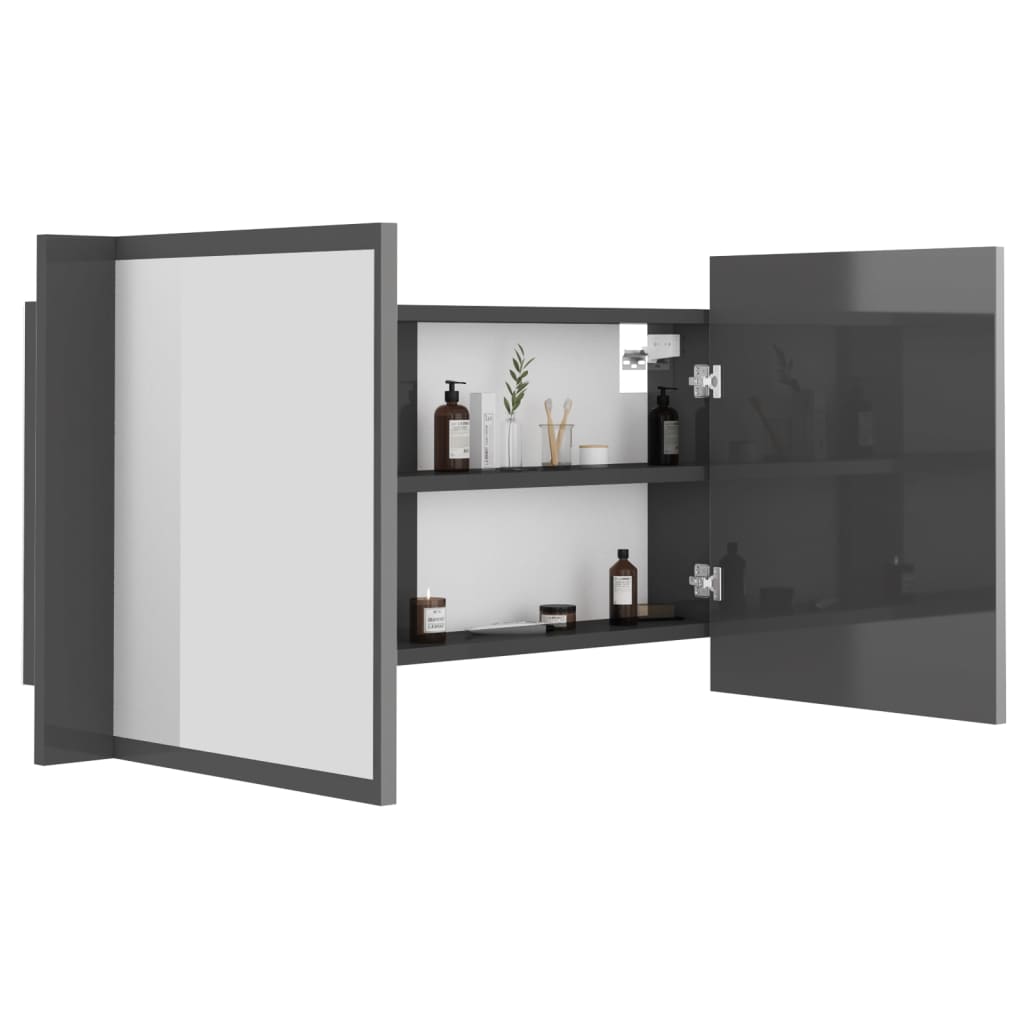 LED-Bad-Spiegelschrank Hochglanz-Grau 90x12x45 cm Acryl