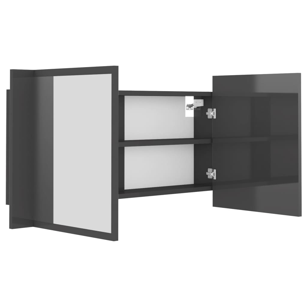 LED-Bad-Spiegelschrank Hochglanz-Grau 90x12x45 cm Acryl