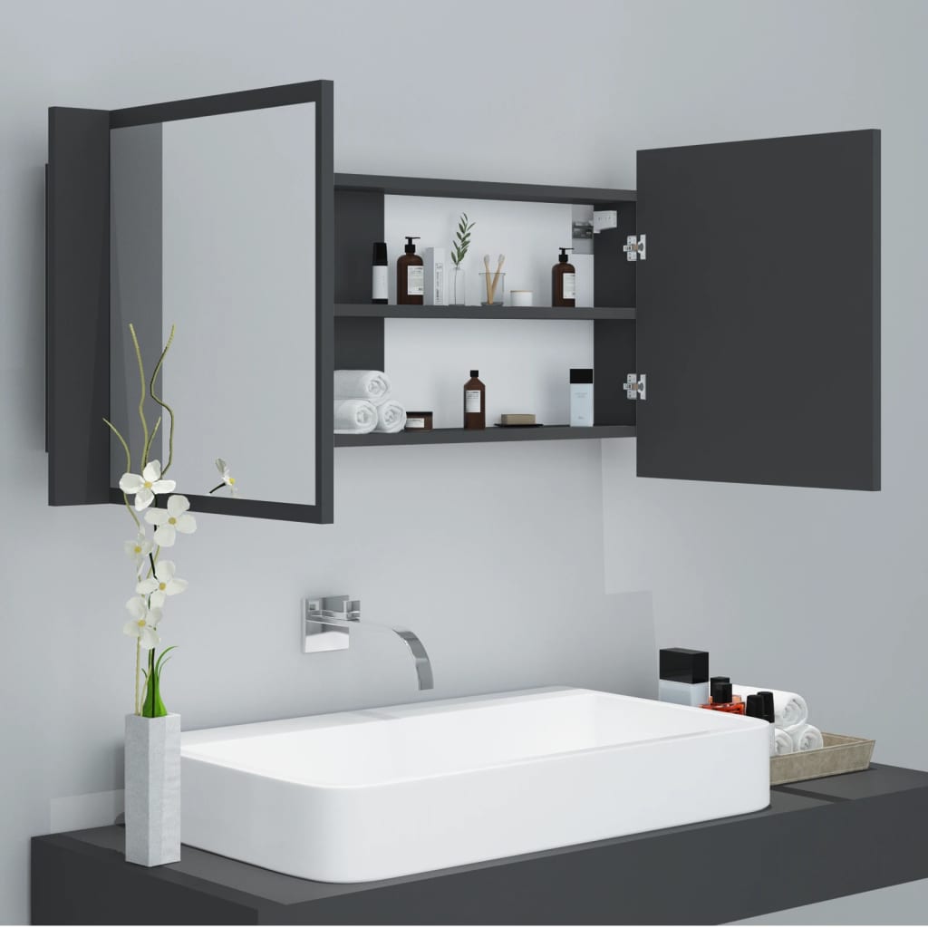 LED-Bad-Spiegelschrank Grau 100x12x45 cm Acryl