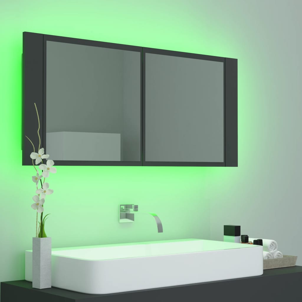 LED-Bad-Spiegelschrank Grau 100x12x45 cm Acryl