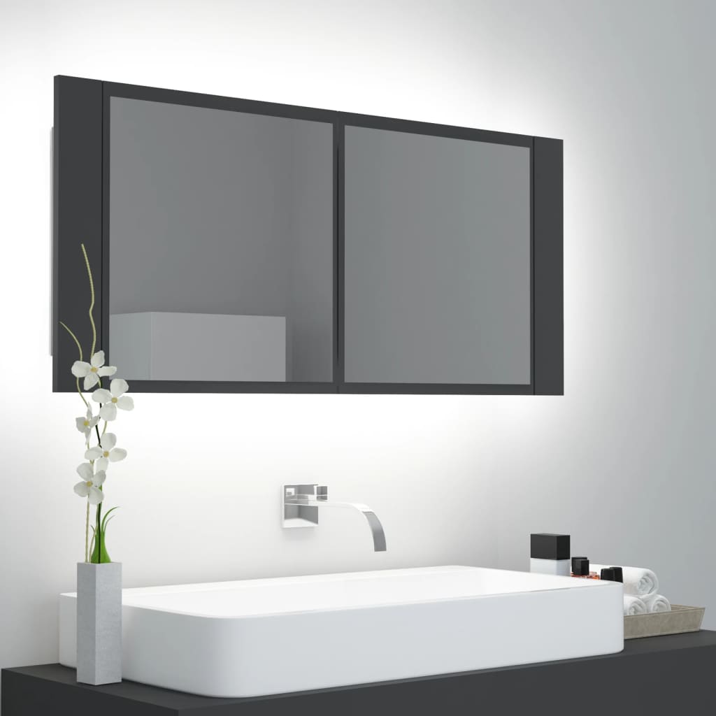 LED-Bad-Spiegelschrank Grau 100x12x45 cm Acryl
