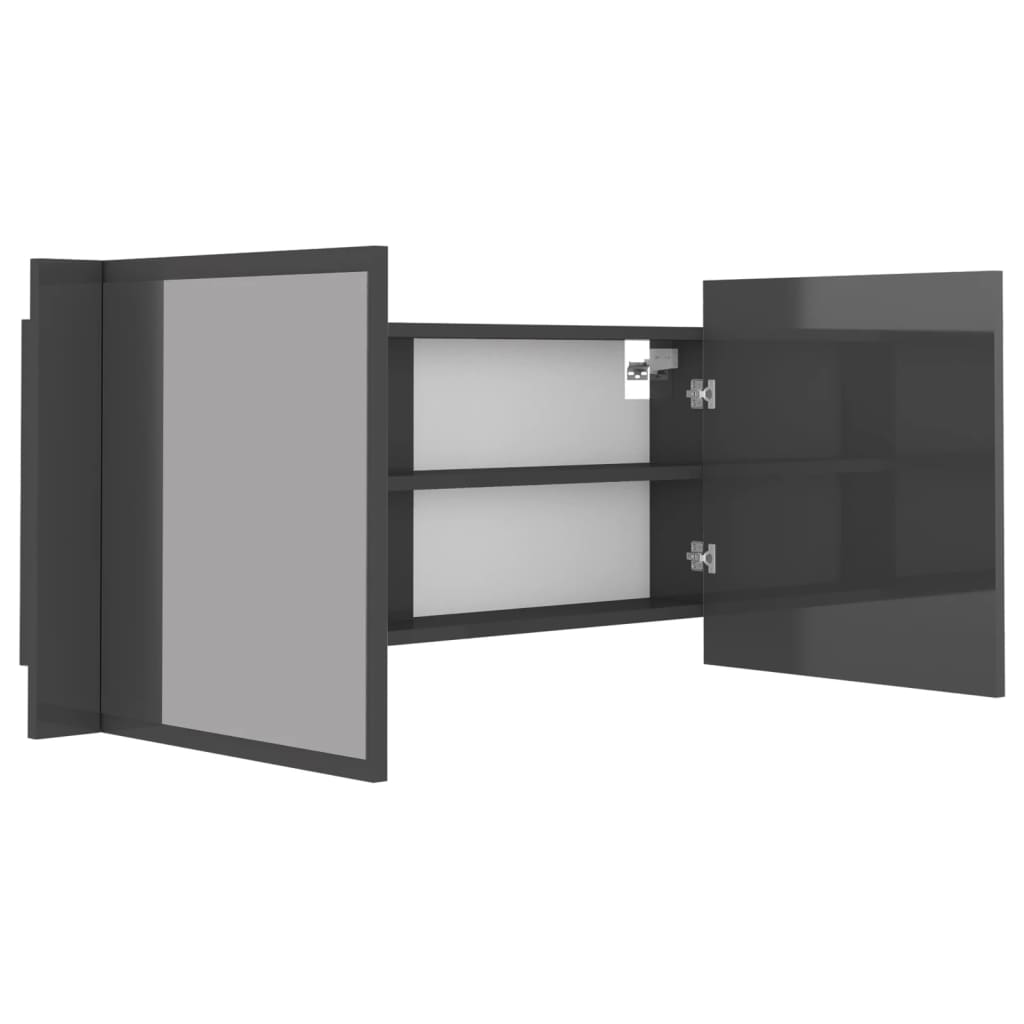 LED-Bad-Spiegelschrank Hochglanz-Grau 100x12x45 cm Acryl