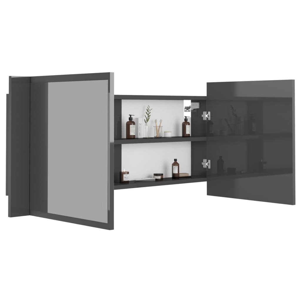 LED-Bad-Spiegelschrank Hochglanz-Grau 100x12x45 cm Acryl