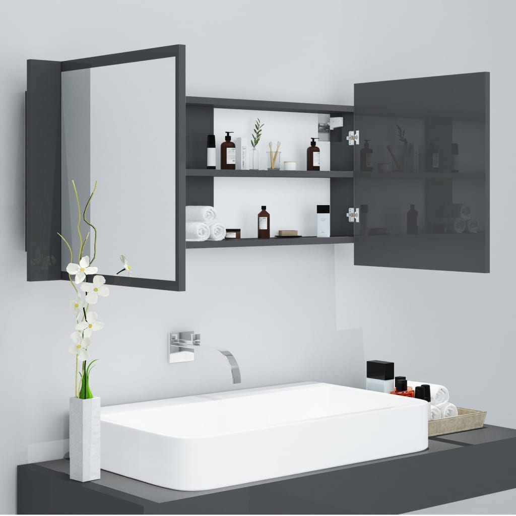 LED-Bad-Spiegelschrank Hochglanz-Grau 100x12x45 cm Acryl