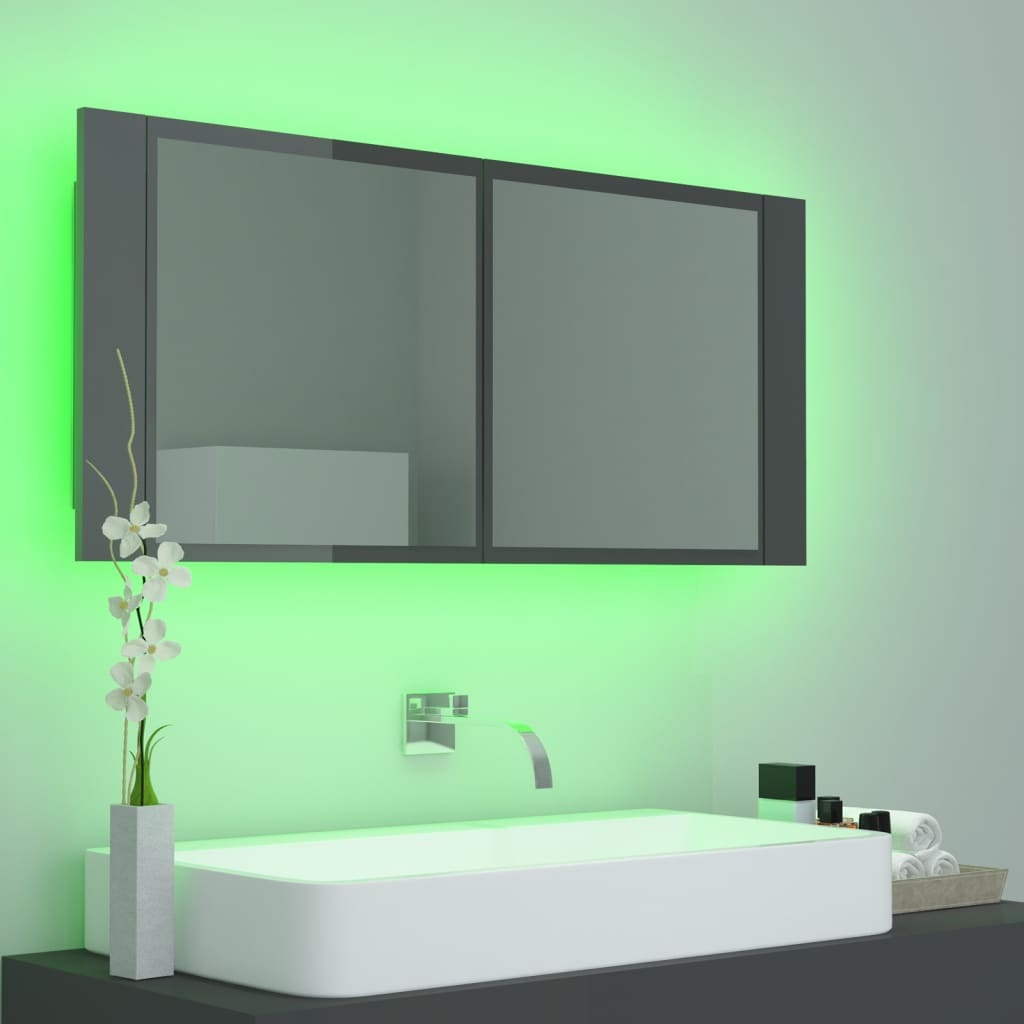 LED-Bad-Spiegelschrank Hochglanz-Grau 100x12x45 cm Acryl
