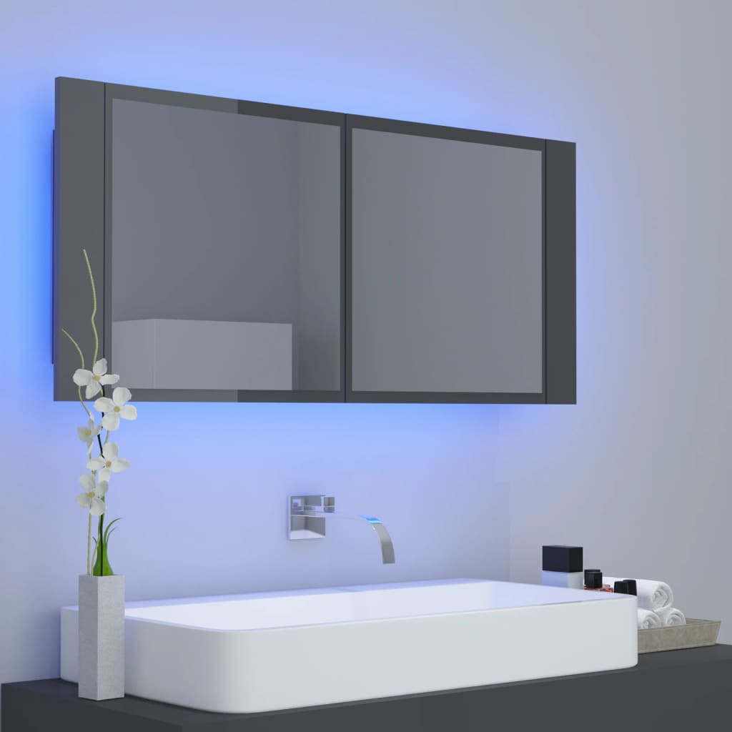 LED-Bad-Spiegelschrank Hochglanz-Grau 100x12x45 cm Acryl