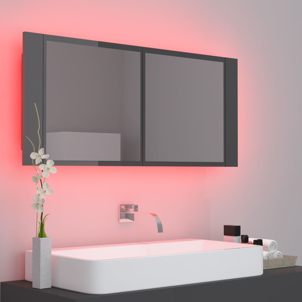 LED-Bad-Spiegelschrank Hochglanz-Grau 100x12x45 cm Acryl