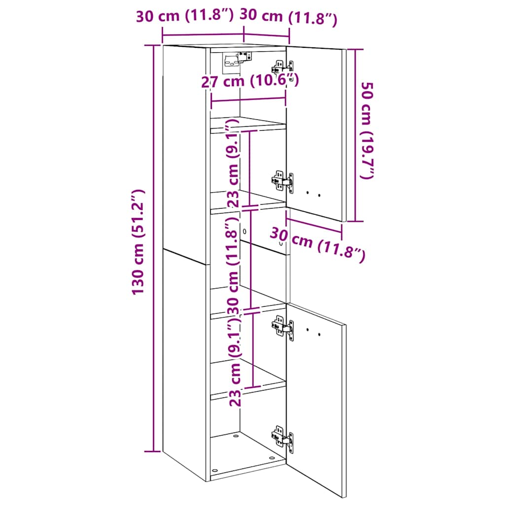 Badezimmerschrank Weiß 30x30x130 cm Holzwerkstoff