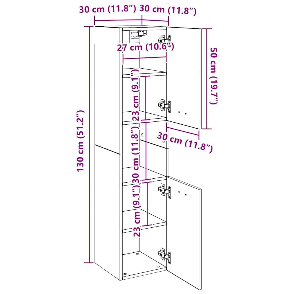 Badezimmerschrank Schwarz 30x30x130 cm Holzwerkstoff