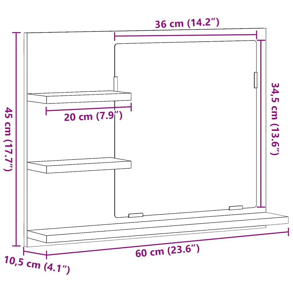 Badspiegel Betongrau 60x10,5x45 cm Holzwerkstoff