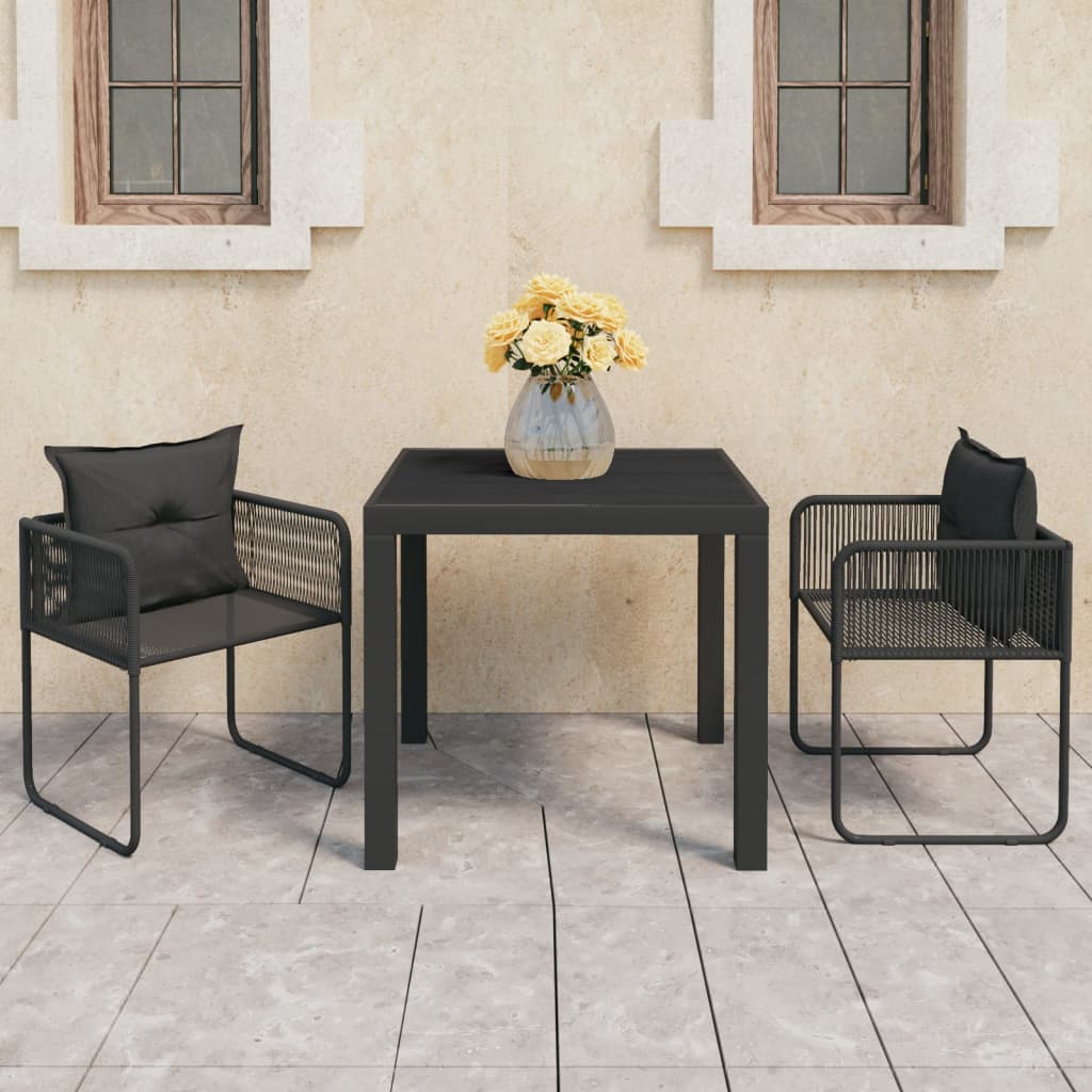 3-tlg. Garten-Essgruppe PVC Rattan Schwarz