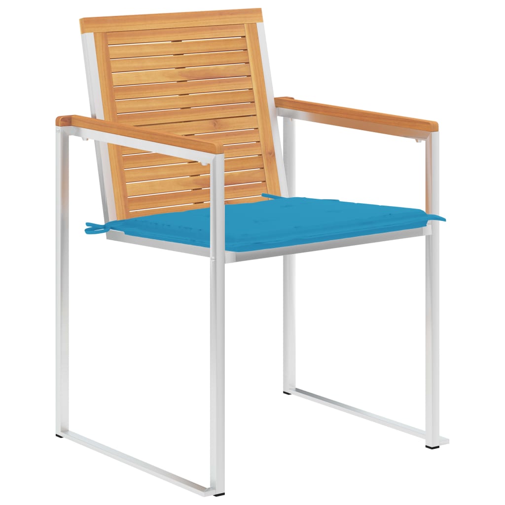 Gartenstühle mit Kissen 2 Stk. Massivholz Teak und Stahl