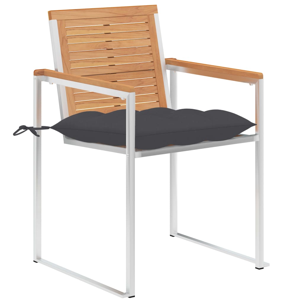 Gartenstühle mit Kissen 2 Stk. Massivholz Teak und Stahl