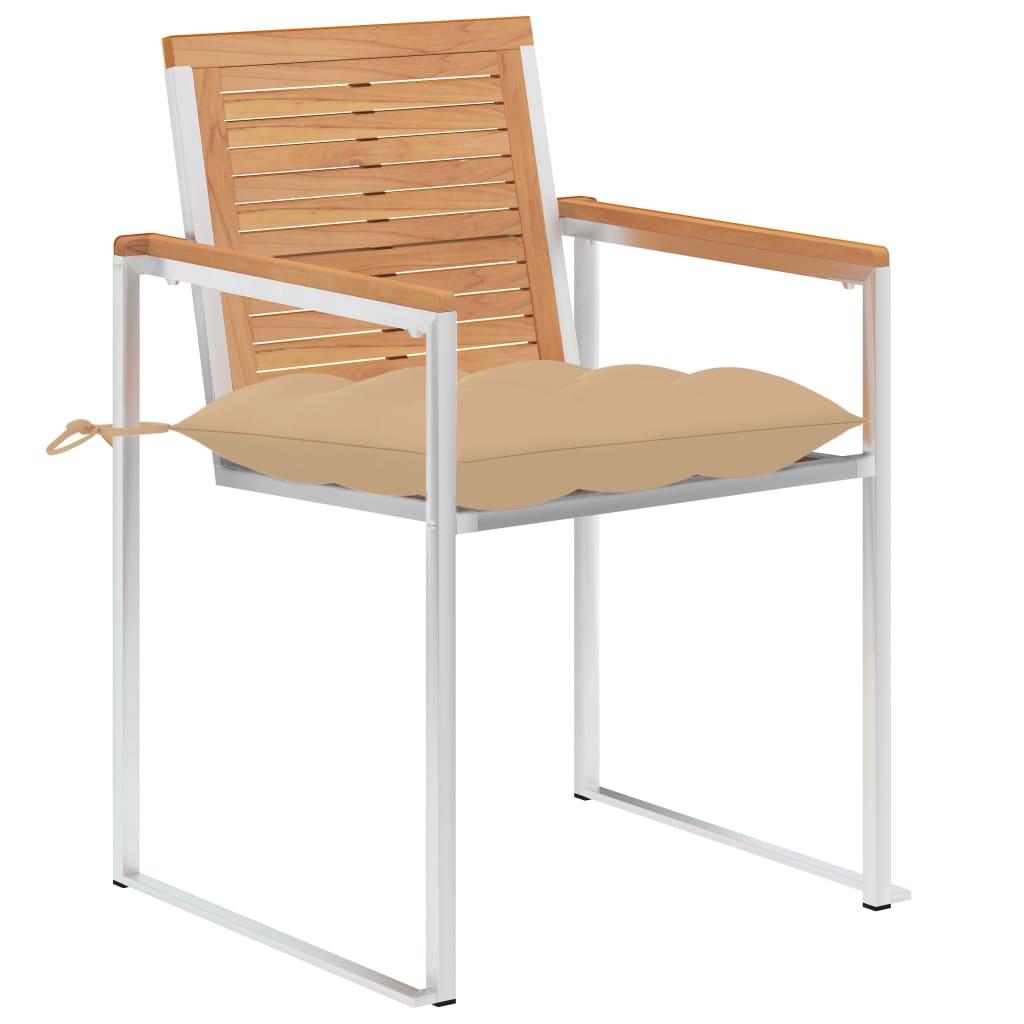 Gartenstühle mit Kissen 2 Stk. Massivholz Teak und Stahl