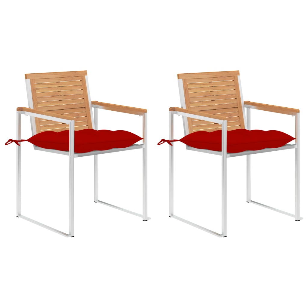 Gartenstühle mit Kissen 2 Stk. Massivholz Teak und Stahl