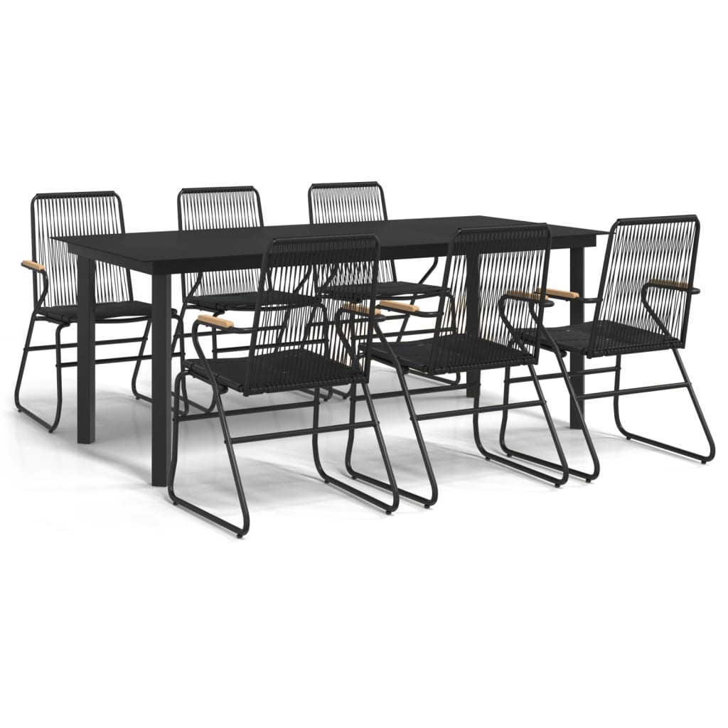 7-tlg. Garten-Essgruppe Schwarz PVC-Rattan