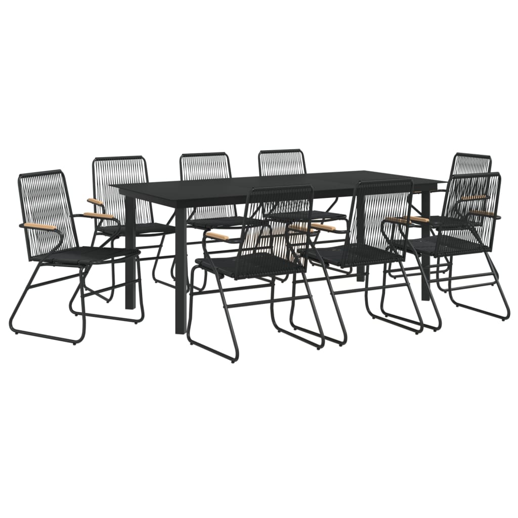 9-tlg. Garten-Essgruppe Schwarz PVC Rattan