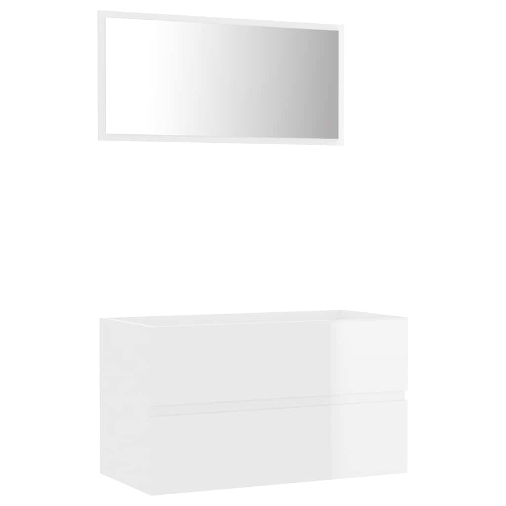 2-tlg. Badmöbel-Set Hochglanz-Weiß Holzwerkstoff