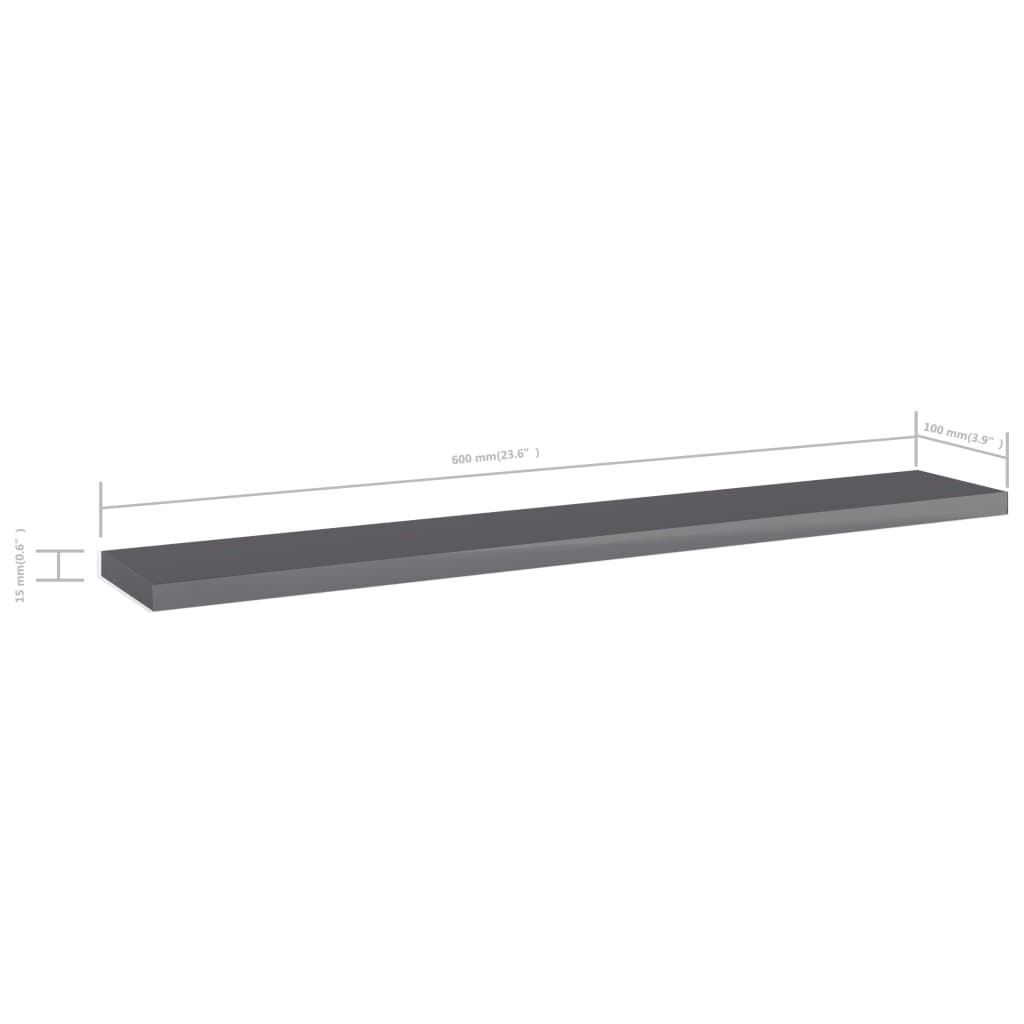 Bücherregal-Bretter 4 Stk. Hochglanz-Grau 60x10x1,5 cm