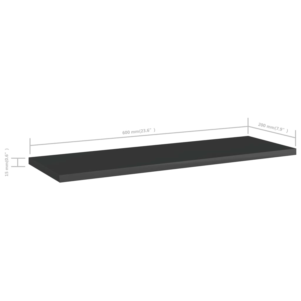 Bücherregal-Bretter 4 Stk. Hochglanz-Schwarz 60x20x1,5 cm
