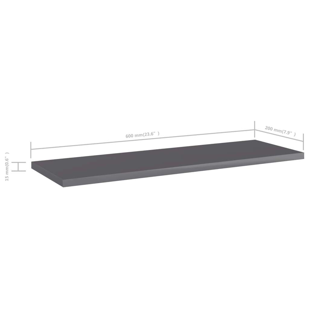 Bücherregal-Bretter 4 Stk. Hochglanz-Grau 60x20x1,5 cm
