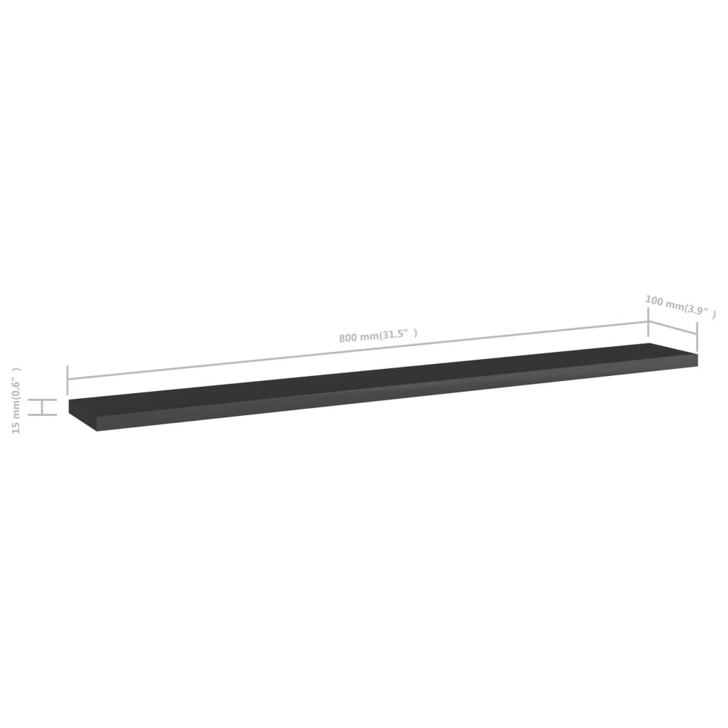 Bücherregal-Bretter 4 Stk. Hochglanz-Schwarz 80x10x1,5 cm