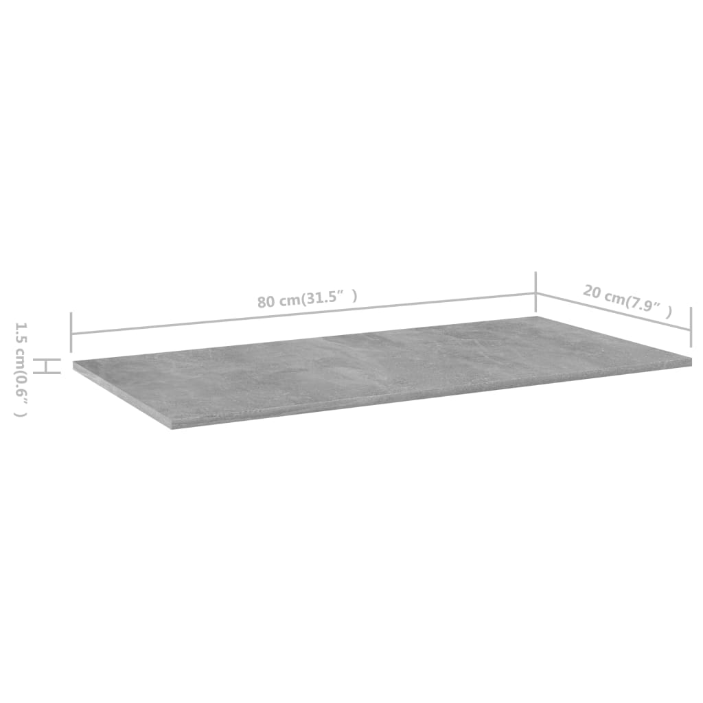 Bücherregal-Bretter 8 Stk. Betongrau 80x20x1,5 cm Holzwerkstoff