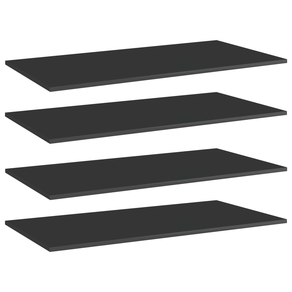 Bücherregal-Bretter 4 Stk. Hochglanz-Schwarz 80x20x1,5 cm