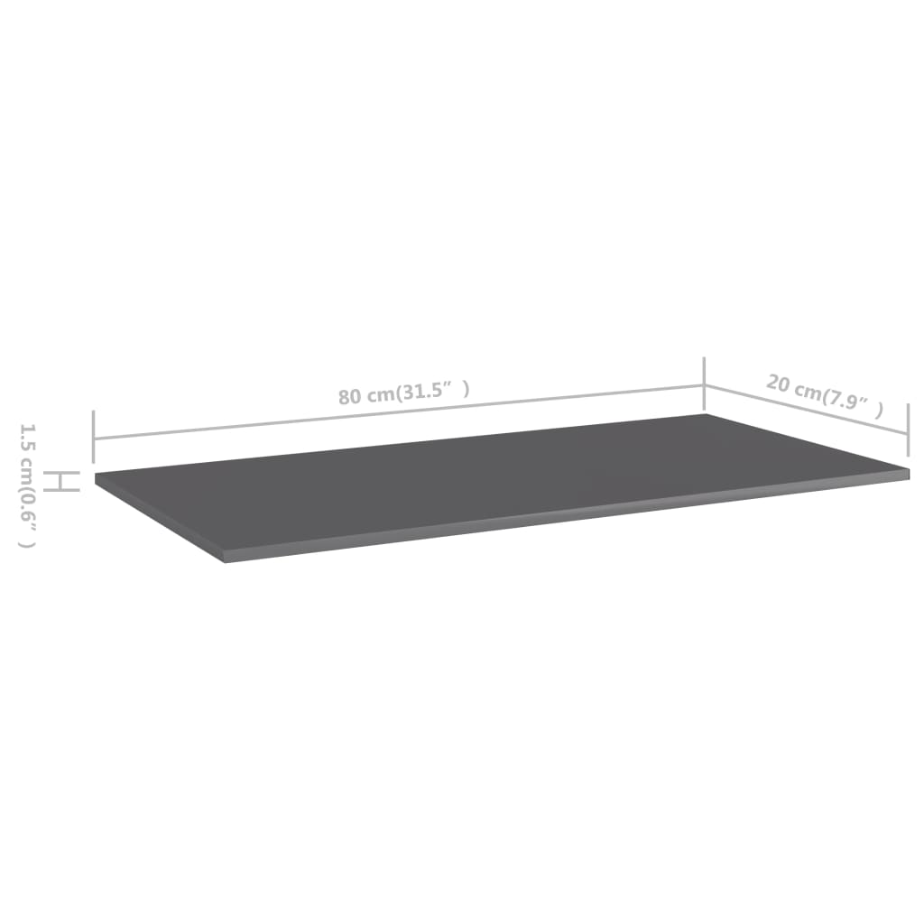 Bücherregal-Bretter 4 Stk. Hochglanz-Grau 80x20x1,5 cm