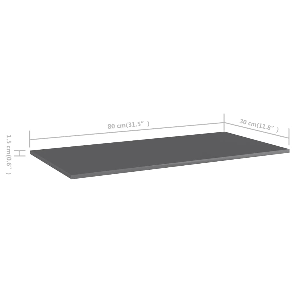 Bücherregal-Bretter 8 Stk. Hochglanz-Grau 80x30x1,5 cm