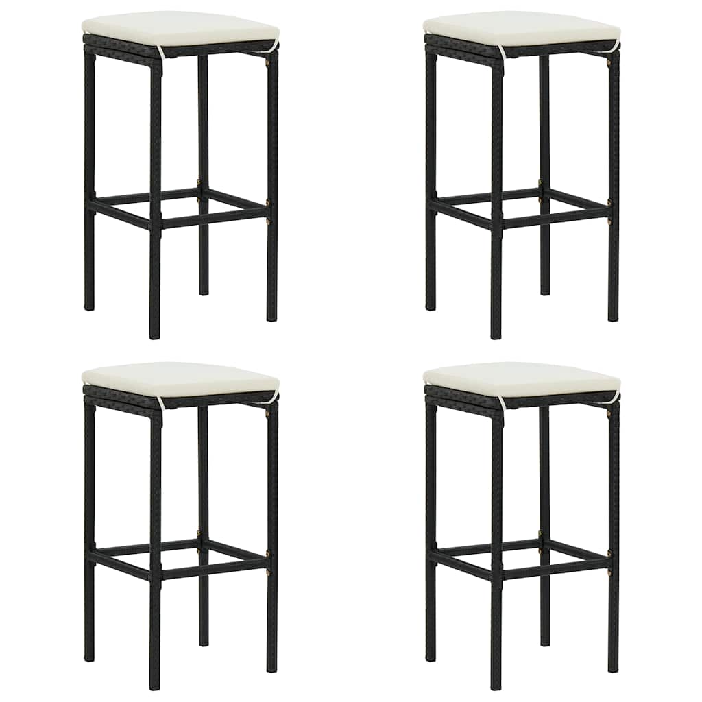5-tlg. Gartenbar-Set mit Kissen Poly Rattan Schwarz