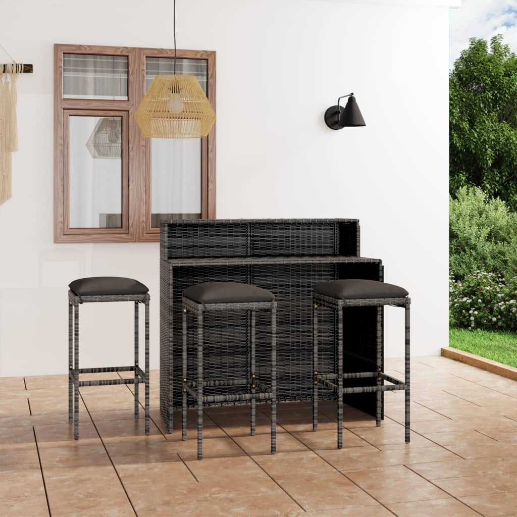 4-tlg. Gartenbar-Set mit Kissen Grau