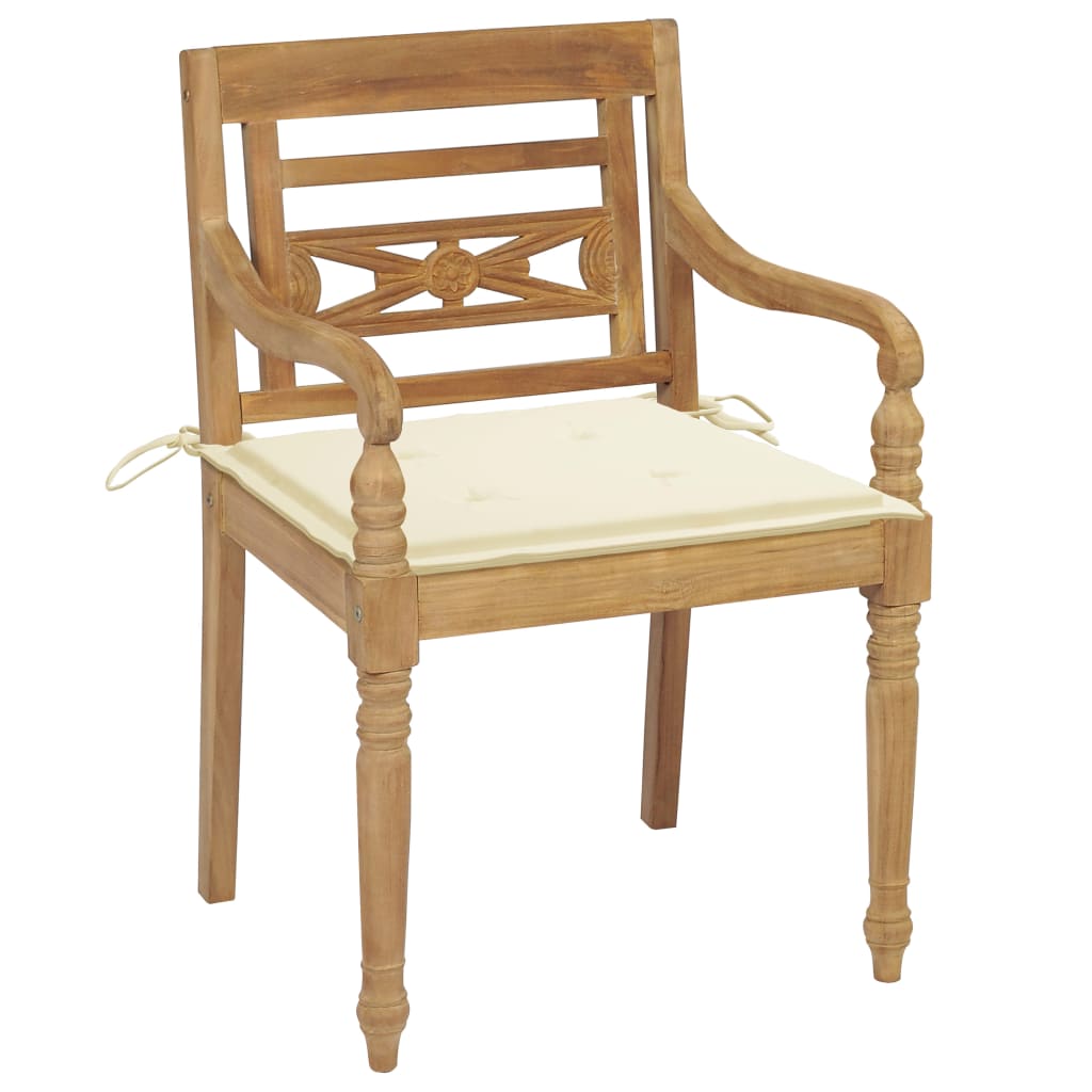Batavia-Stühle 2 Stk. mit Creme Kissen Teak Massivholz