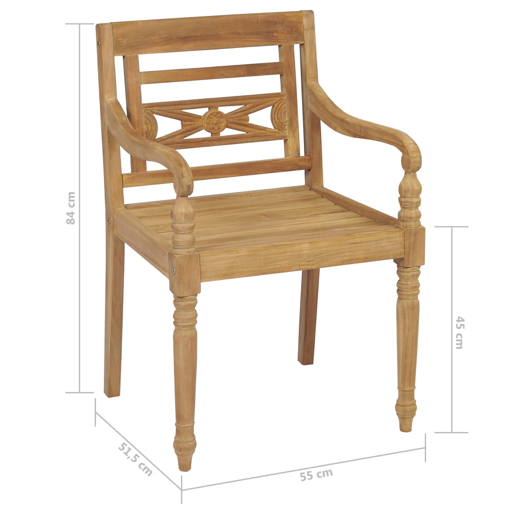Batavia-Stühle 2 Stk. mit Creme Kissen Teak Massivholz