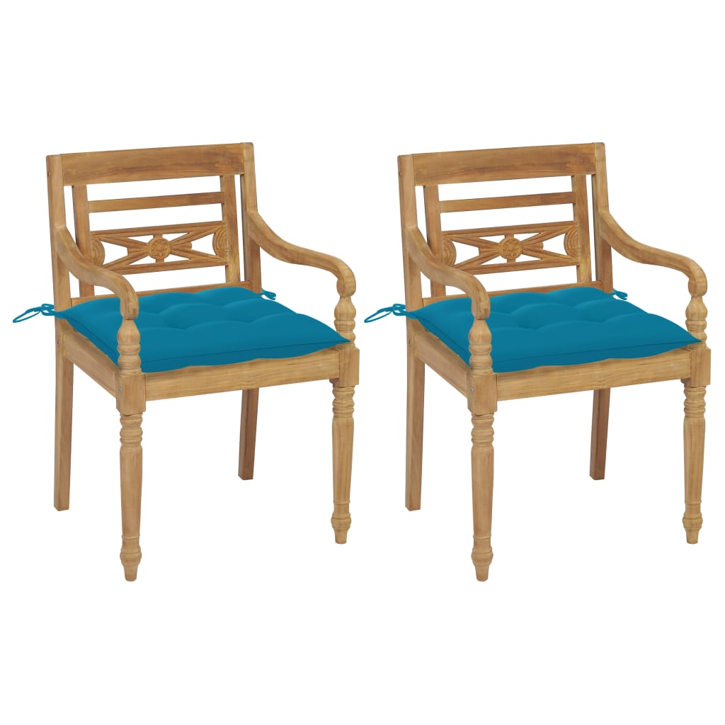 Batavia-Stühle 2 Stk. mit Hellblauen Kissen Teak Massivholz