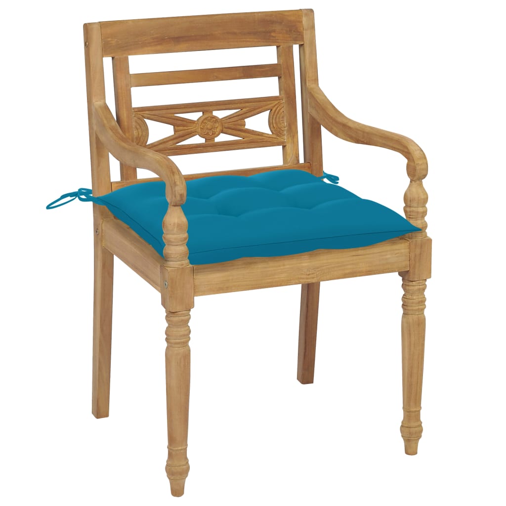 Batavia-Stühle 2 Stk. mit Hellblauen Kissen Teak Massivholz