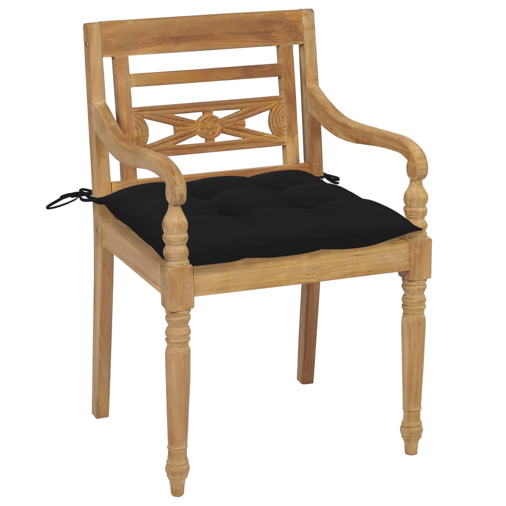Batavia-Stühle 2 Stk. mit Schwarzen Kissen Teak Massivholz