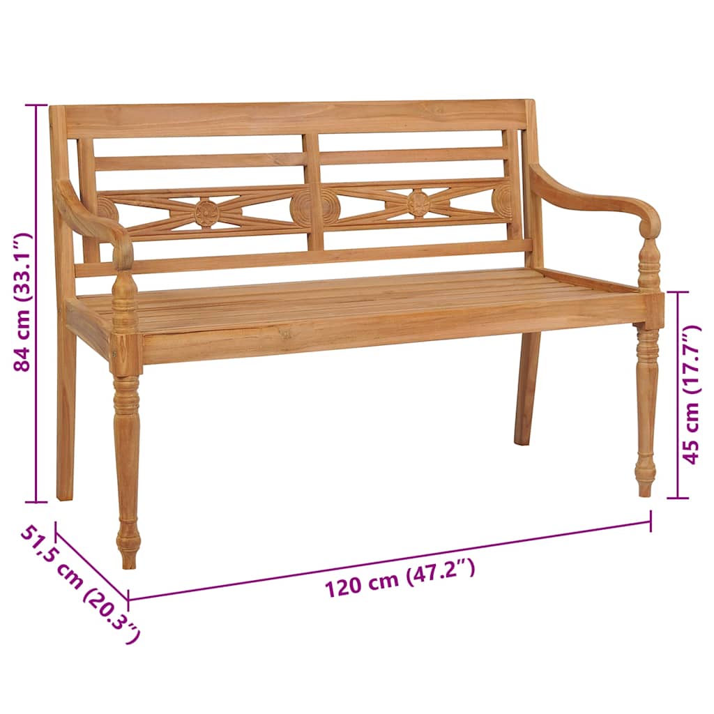 Batavia-Gartenbank mit Schwarzem Kissen 120 cm Teak Massivholz