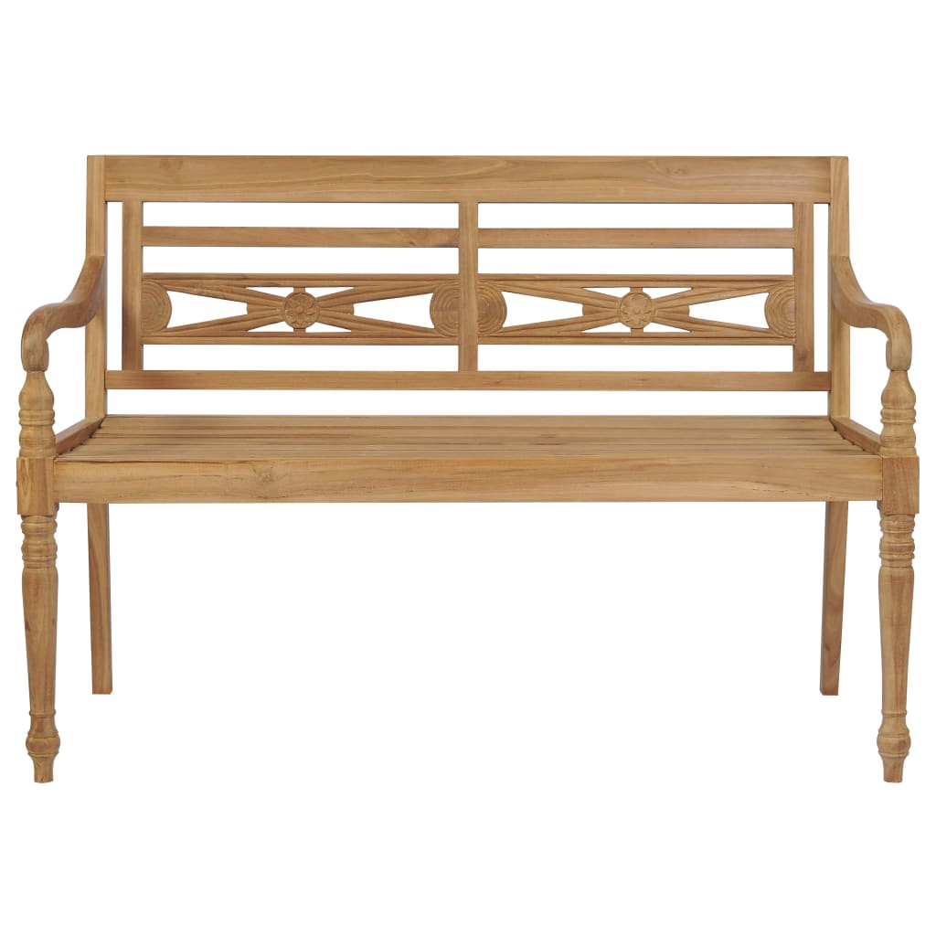 Batavia-Gartenbank Rotes Karomuster-Kissen 120 cm Teak Massiv