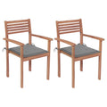 Gartenstühle 2 Stk. mit Grauen Kissen Massivholz Teak