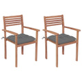 Gartenstühle 2 Stk. mit Grauen Kissen Massivholz Teak