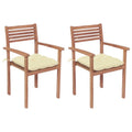 Gartenstühle 2 Stk. mit Cremeweißen Kissen Massivholz Teak