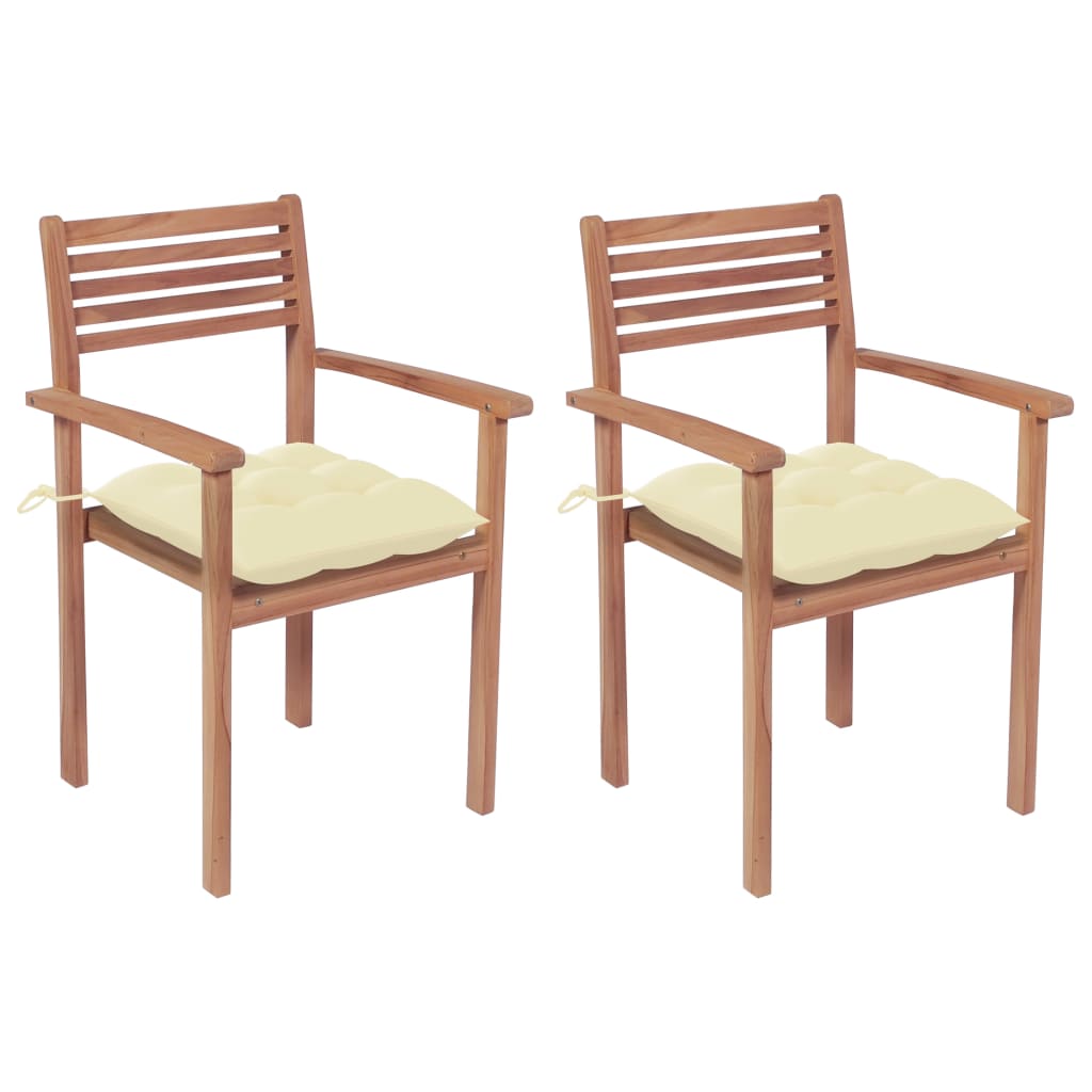 Gartenstühle 2 Stk. mit Cremeweißen Kissen Massivholz Teak