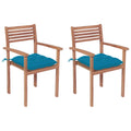 Gartenstühle 2 Stk. mit Hellblauen Kissen Massivholz Teak