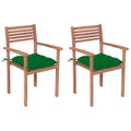 Gartenstühle 2 Stk. mit Grünen Kissen Massivholz Teak