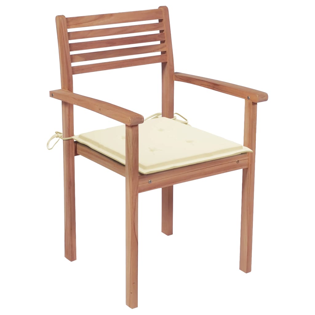 Gartenstühle 4 Stk. mit Cremeweißen Kissen Massivholz Teak