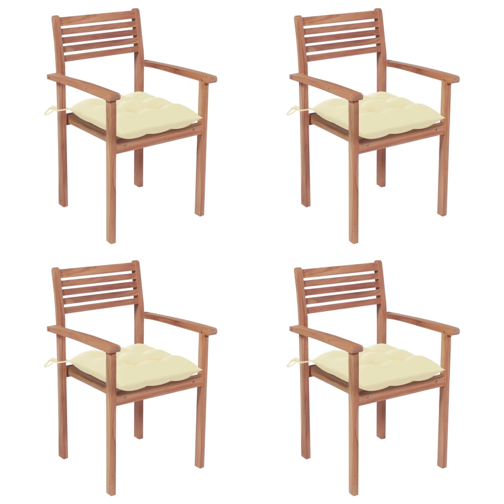 Gartenstühle 4 Stk. mit Cremeweißen Kissen Massivholz Teak